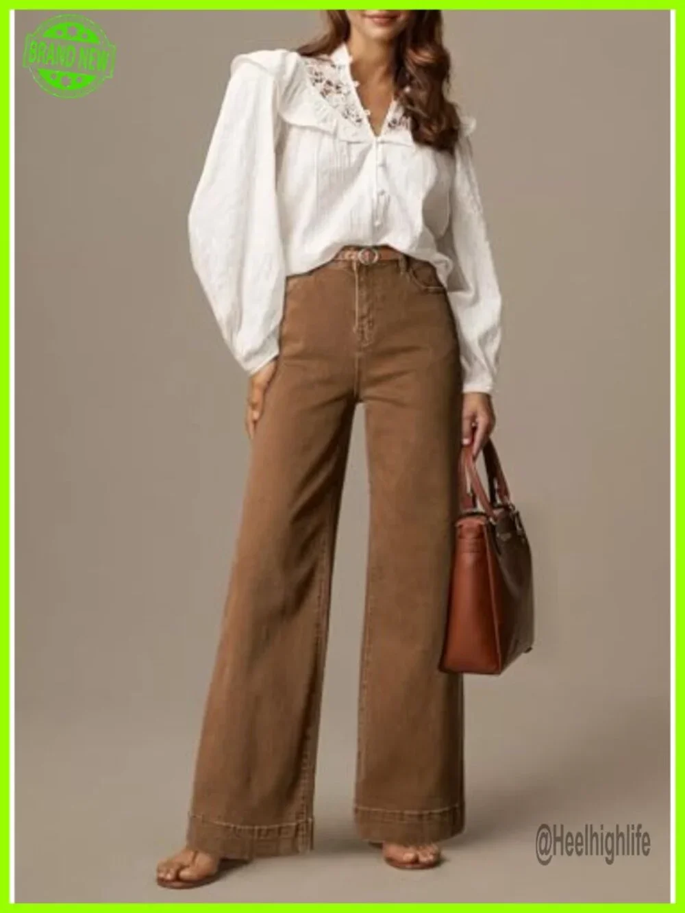 High Waisted Flare Wide Leg Stretchy Denim Jeans Casual Loose Fit